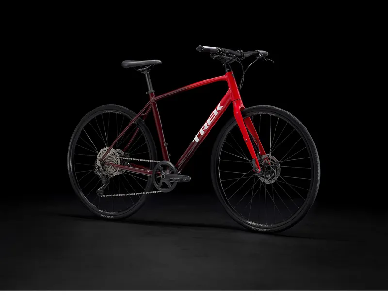 Trek FX 3 Disc Hybrid Bike in Viper Red to Cobra Blood-11